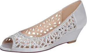 ERIJUNOR Women Peep Toe Pumps Middel Heel Wedges Sparkle Rhinestone Wedding Bridal Shoes