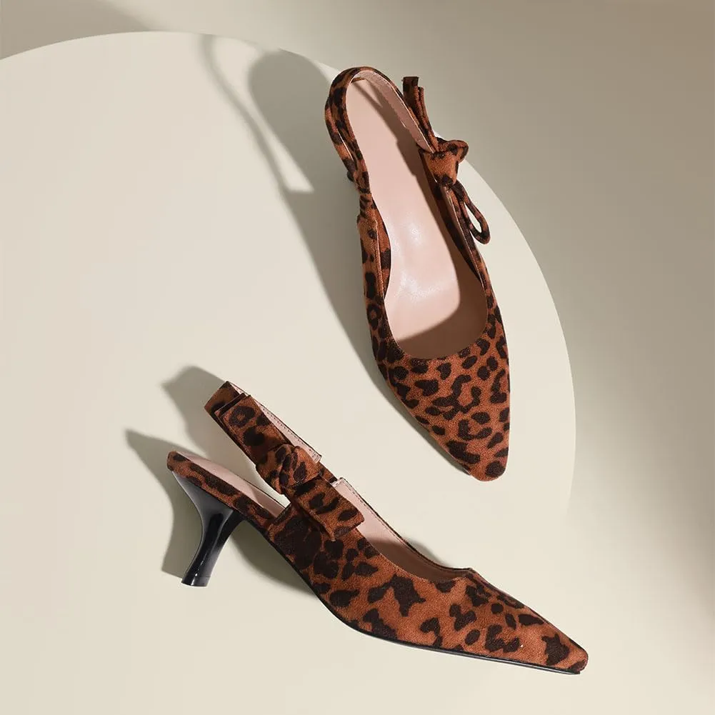 Erocalli Women's Low Kitten Bow Heels Slingback Dressy Pumps Pointed Closed Toe Elegant Wedding Pumps Formal Comfortable Shoes