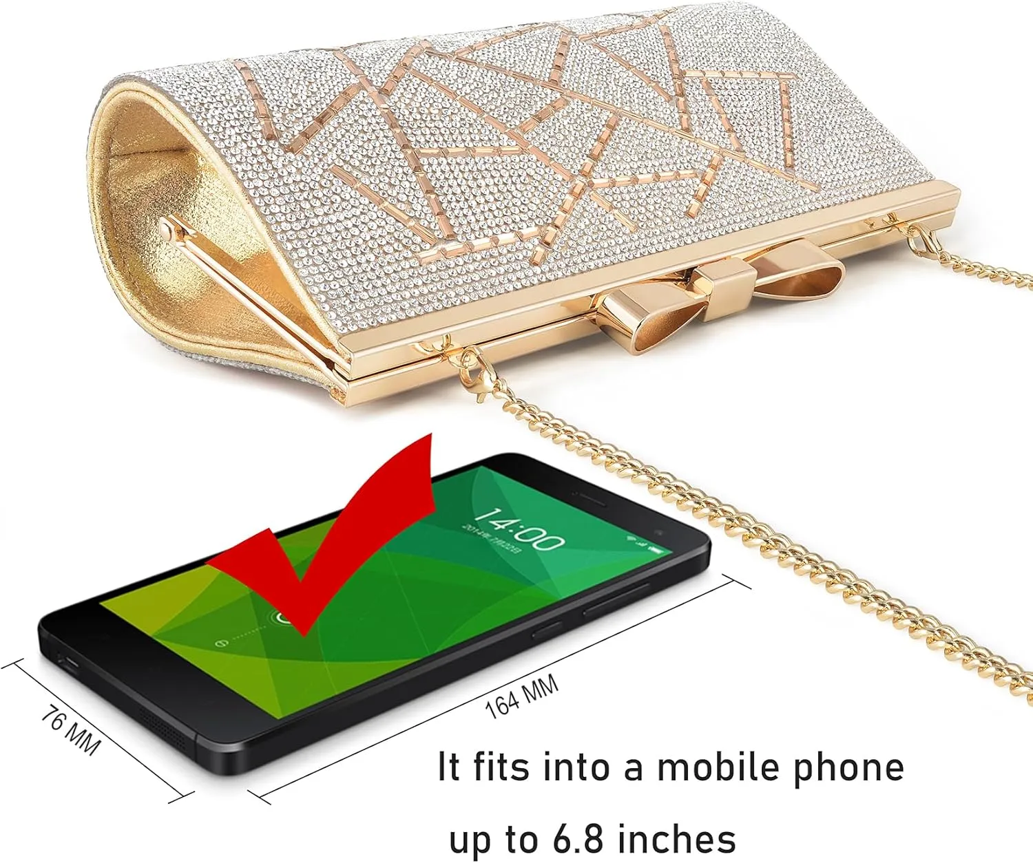 Evening Clutch Bag Cocktail Prom Sparkly Rhinestone Crystal Bride and Bridesmaid Wedding Party Formal Purses for Women