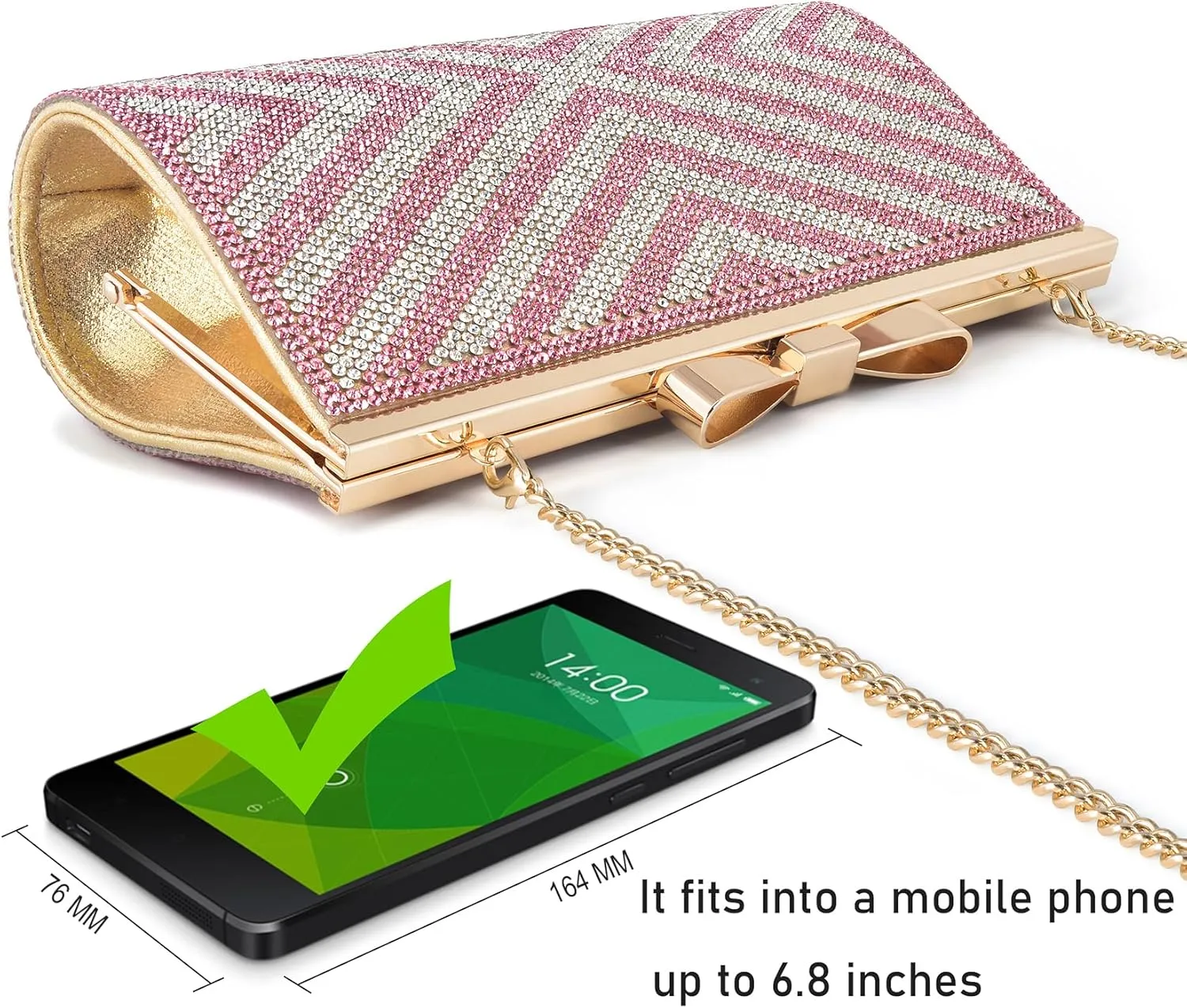 Evening Clutch Bag Cocktail Prom Sparkly Rhinestone Crystal Bride and Bridesmaid Wedding Party Formal Purses for Women