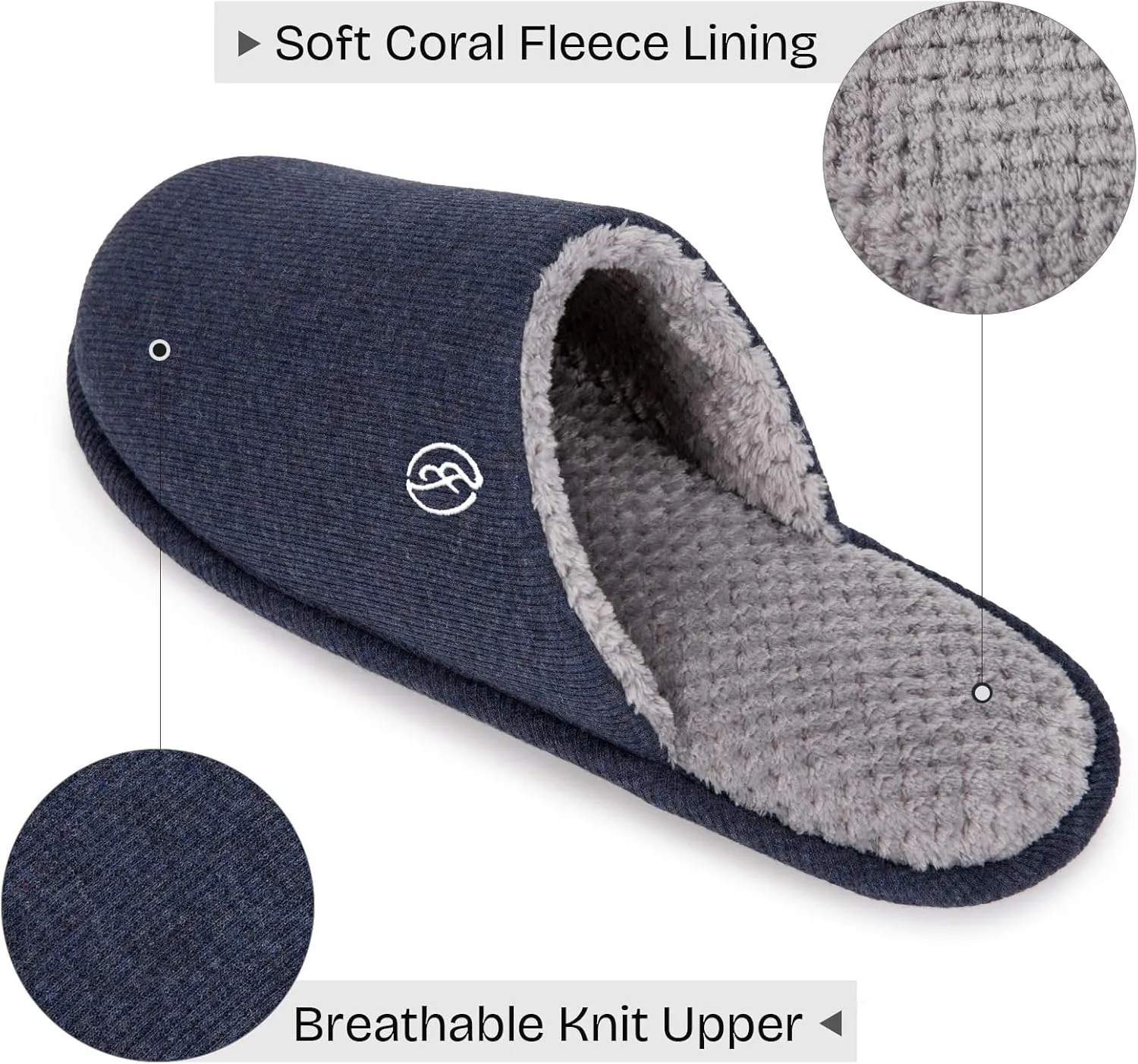 EverFoams Men's Cotton Knit Slippers Lightweight Memory Foam Indoor House Shoes with Anti-Skid Sole