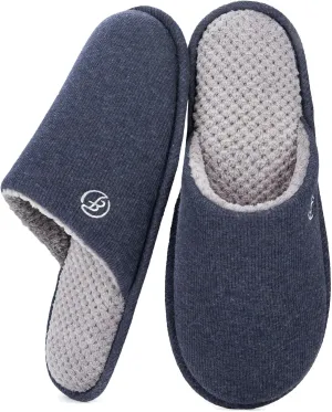 EverFoams Men's Cotton Knit Slippers Lightweight Memory Foam Indoor House Shoes with Anti-Skid Sole