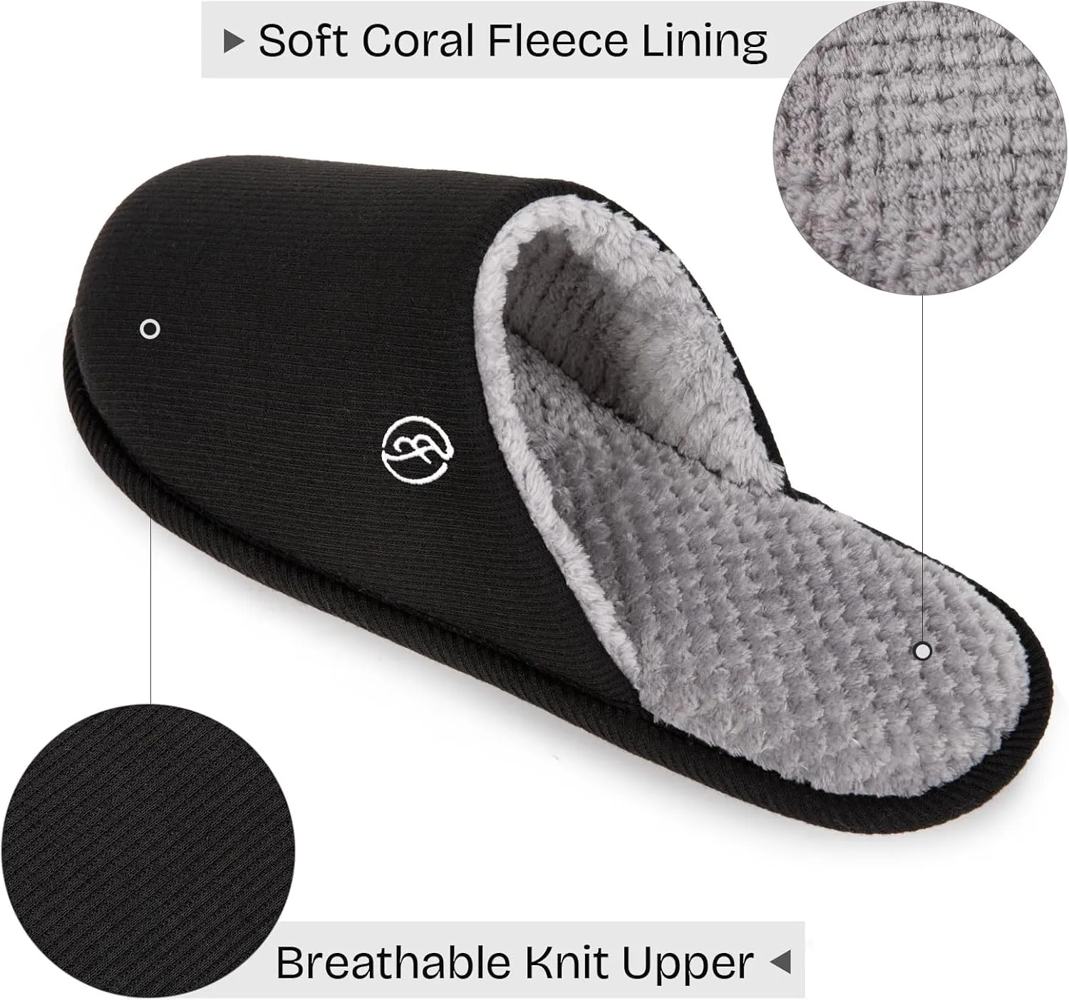 EverFoams Men's Cotton Knit Slippers Lightweight Memory Foam Indoor House Shoes with Anti-Skid Sole
