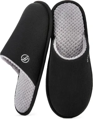 EverFoams Men's Cotton Knit Slippers Lightweight Memory Foam Indoor House Shoes with Anti-Skid Sole