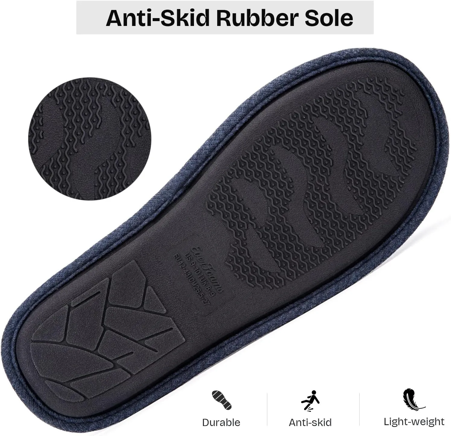 EverFoams Men's Cotton Knit Slippers Lightweight Memory Foam Indoor House Shoes with Anti-Skid Sole