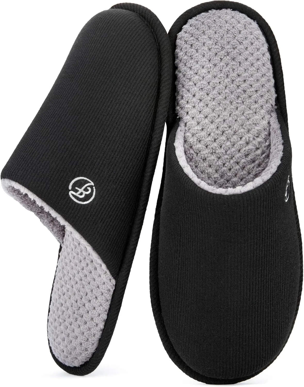 EverFoams Men's Cotton Knit Slippers Lightweight Memory Foam Indoor House Shoes with Anti-Skid Sole