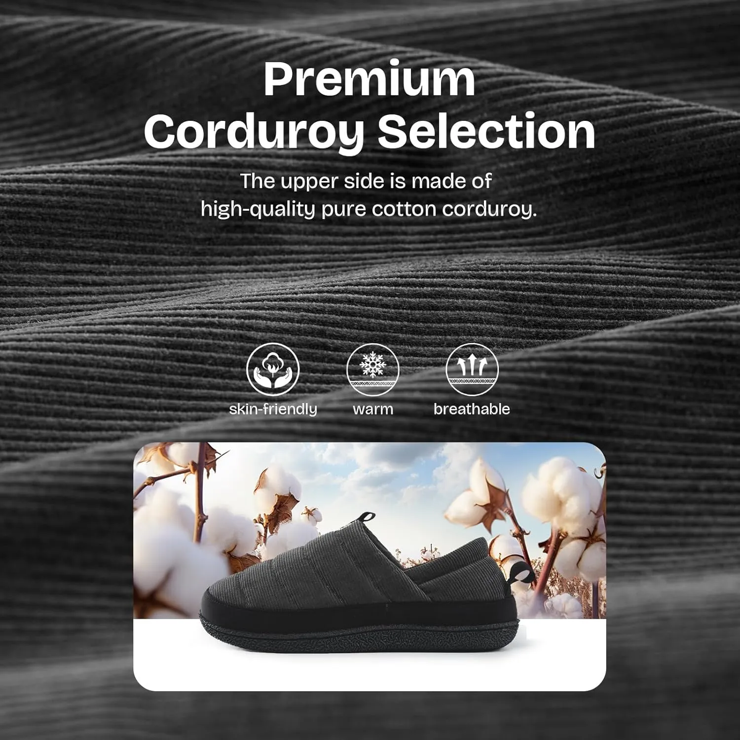 EverFoams Men's Quilted Slippers Soft Comfy Corduroy Closed-back Indoor Outdoor Memory Foam House Shoes