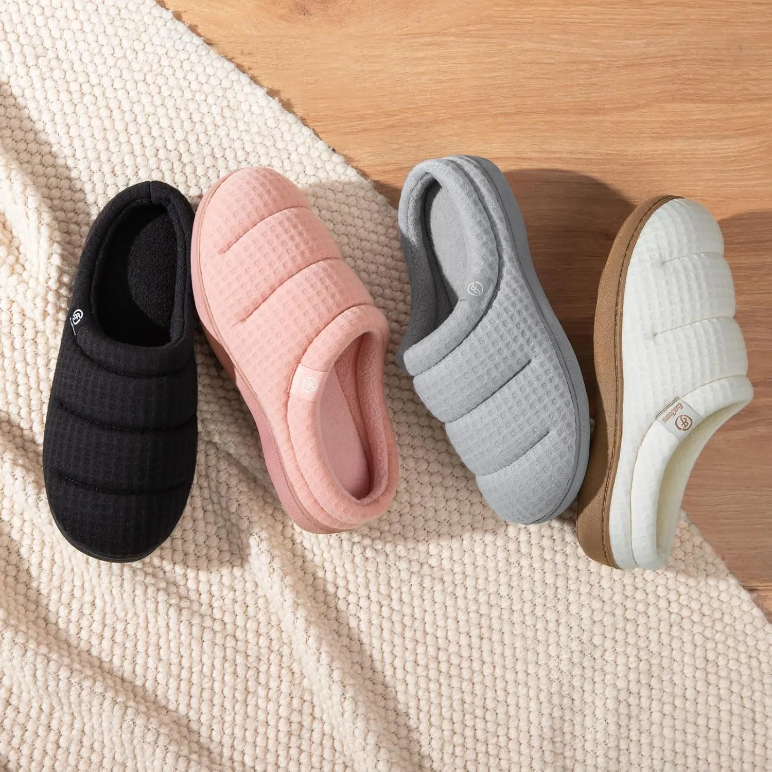 EverFoams Women's Cozy Waffle Slippers Soft Quilted Memory Foam Indoor House Shoes