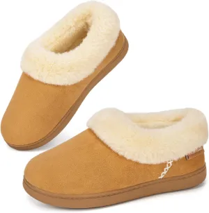 EverFoams Women's Faux Fur Bootie Slippers Ladies House Shoes with Bedroom Memory Foam and Indoor Outdoor Rubber Sole Tan, 9-10 US