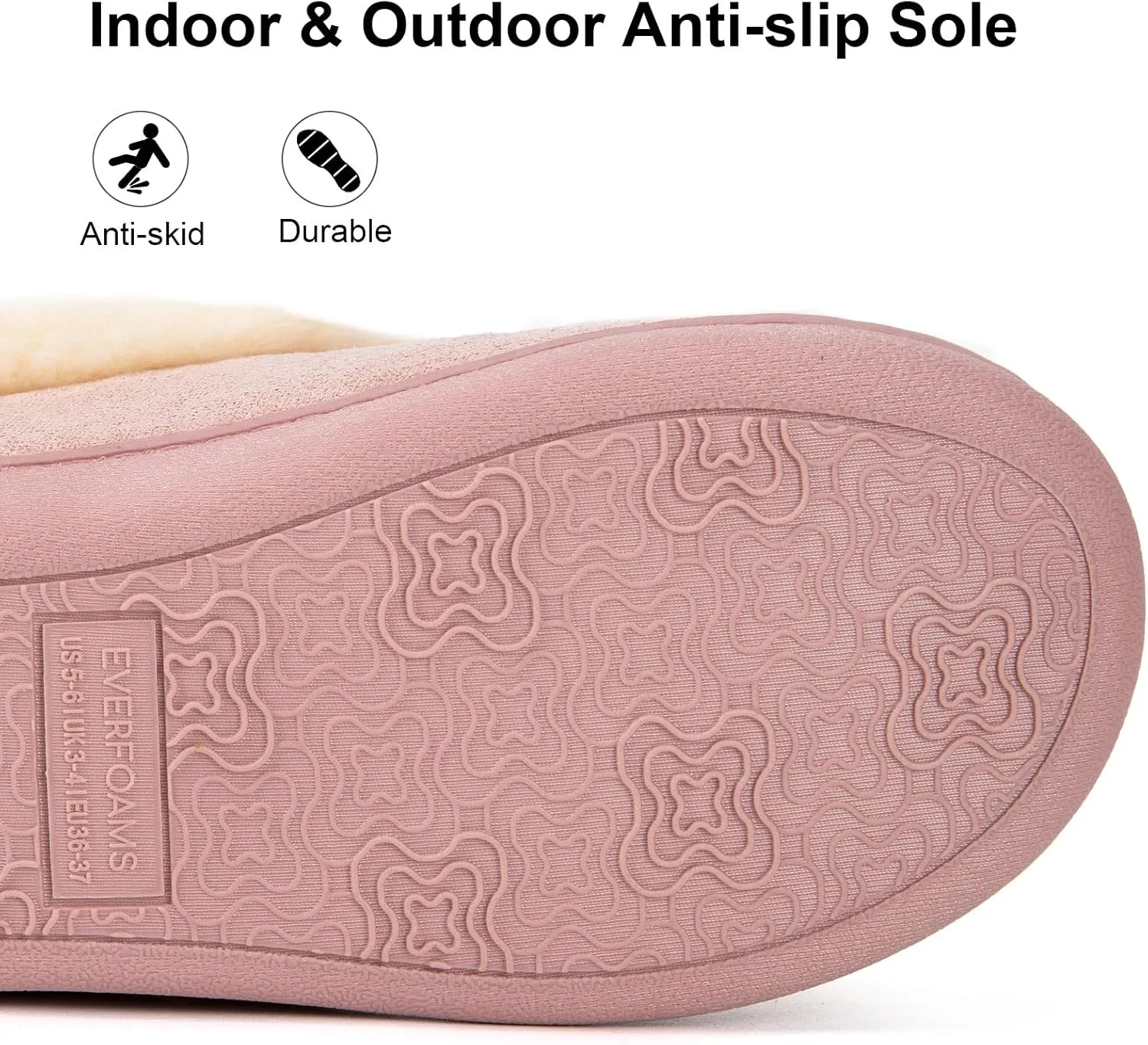 EverFoams Women's Faux Fur Bootie Slippers Ladies House Shoes with Bedroom Memory Foam and Indoor Outdoor Rubber Sole