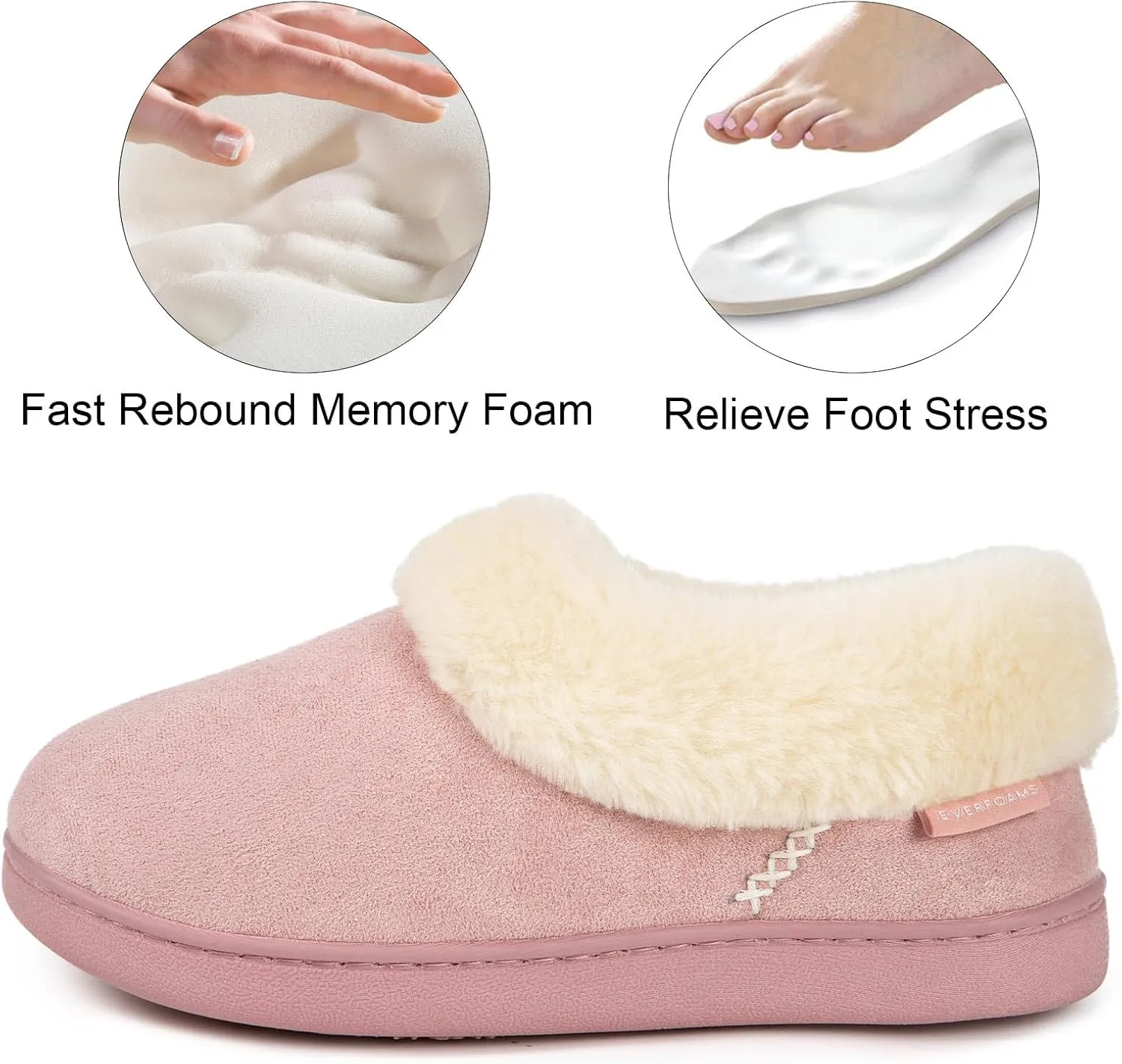 EverFoams Women's Faux Fur Bootie Slippers Ladies House Shoes with Bedroom Memory Foam and Indoor Outdoor Rubber Sole