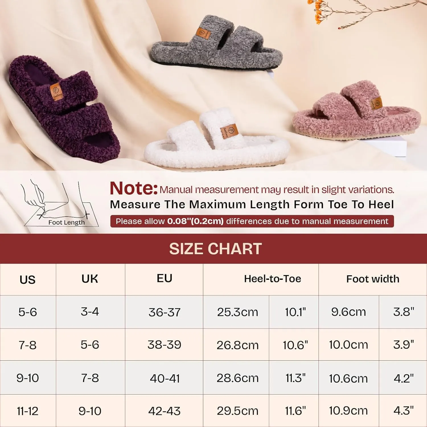 EverFoams Womens Fuzzy Open-toe Slippers Soft Comfy Memory Foam Indoor House Shoes