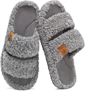 EverFoams Womens Fuzzy Open-toe Slippers Soft Comfy Memory Foam Indoor House Shoes
