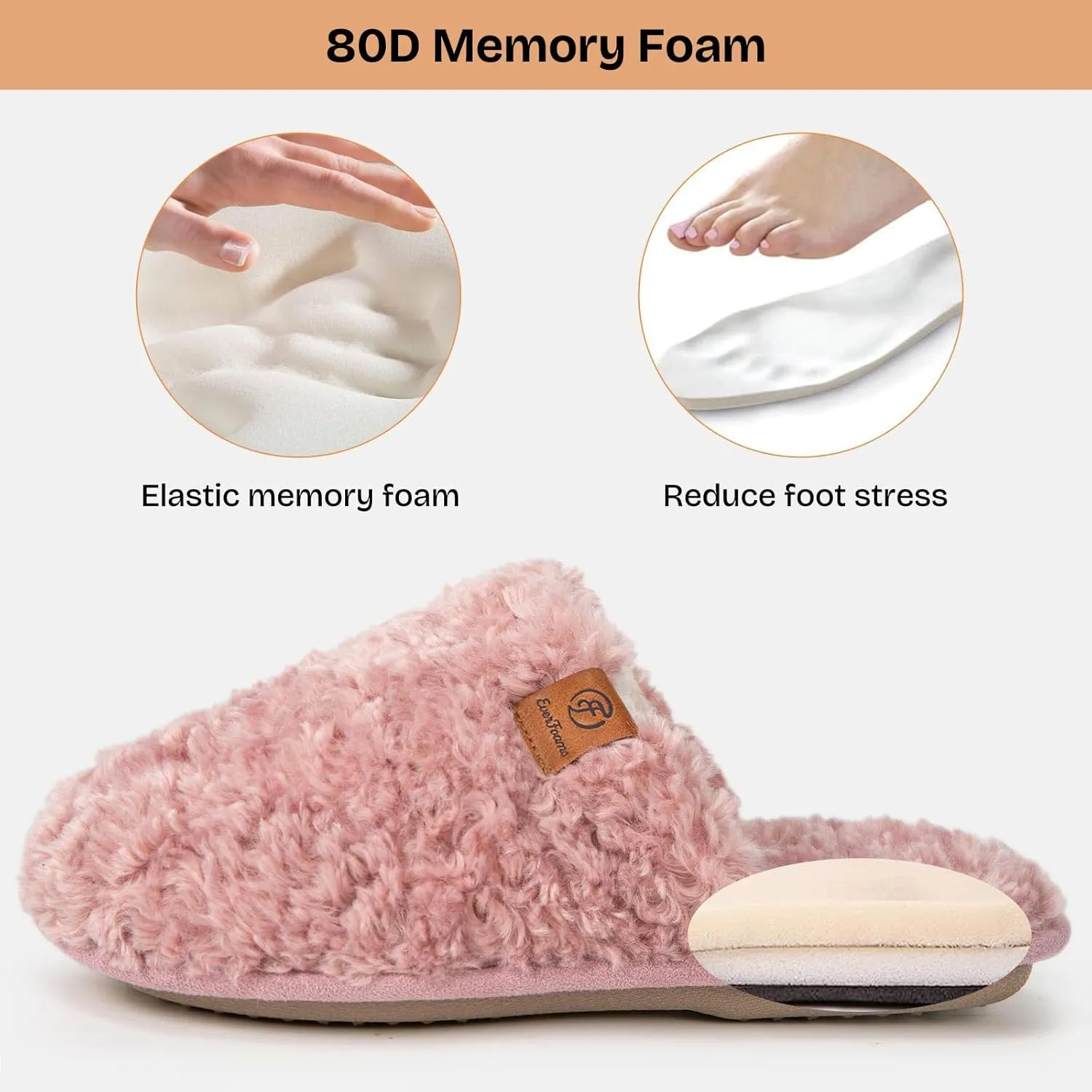 EverFoams Women's Fuzzy Slip-on Slippers Warm Cozy Soft Lightweight Memory Foam Indoor House Shoes