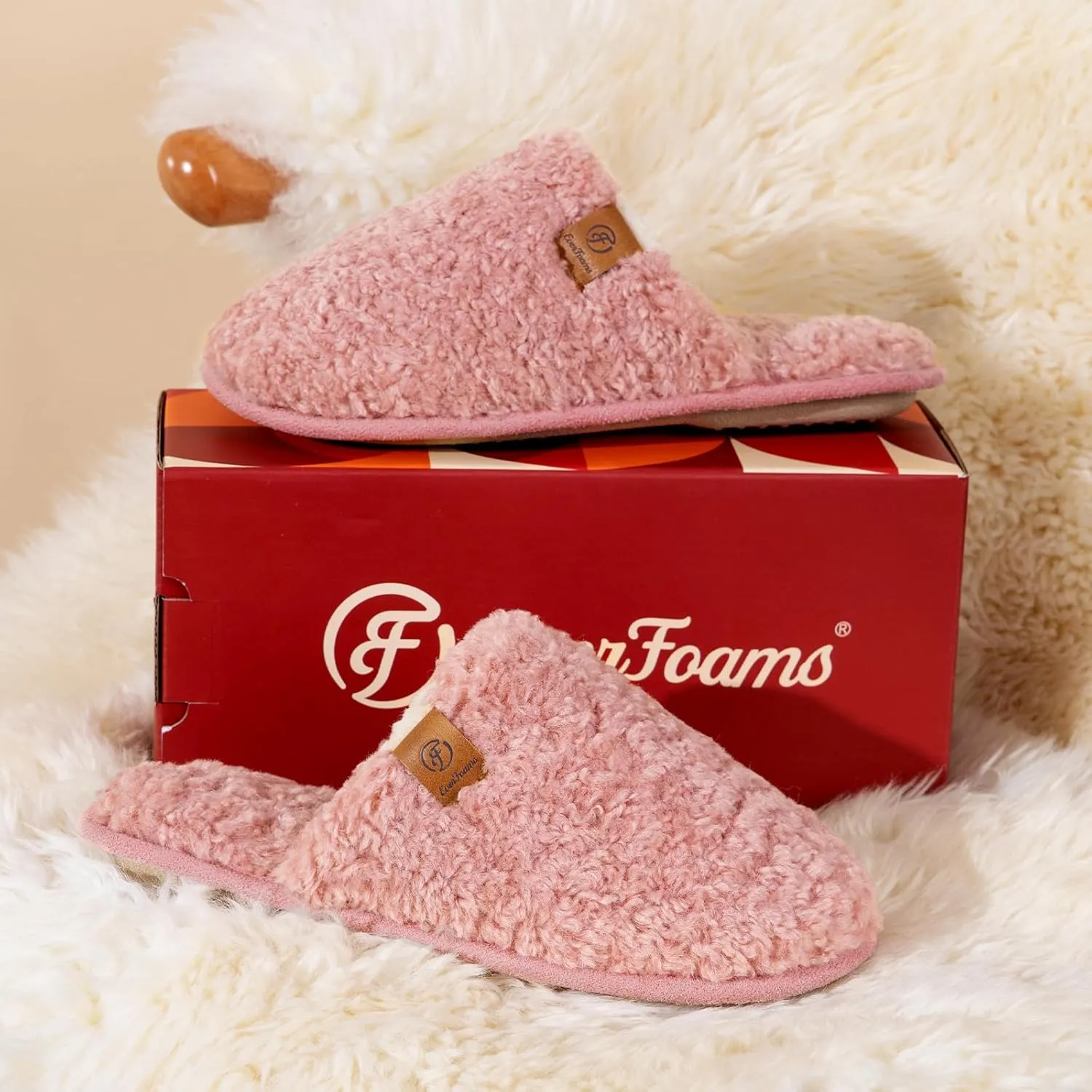 EverFoams Women's Fuzzy Slip-on Slippers Warm Cozy Soft Lightweight Memory Foam Indoor House Shoes