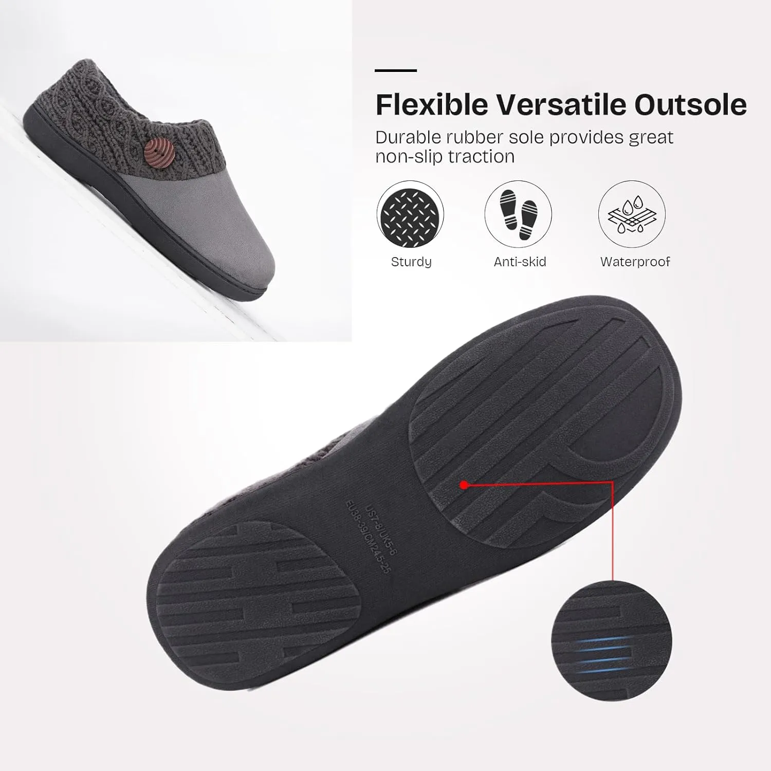EverFoams Women's Microsuede Slippers Warm Comfy Memory Foam Indoor House Shoes with Knit Collar