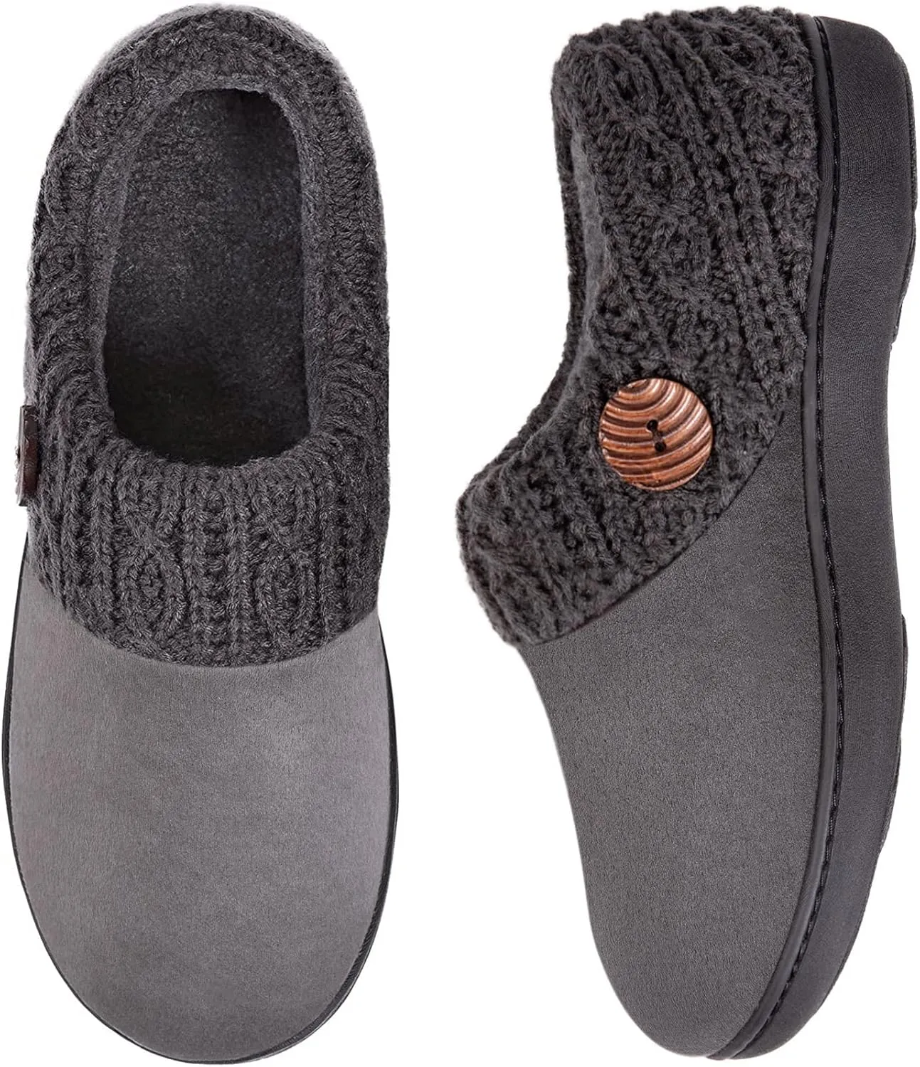 EverFoams Women's Microsuede Slippers Warm Comfy Memory Foam Indoor House Shoes with Knit Collar