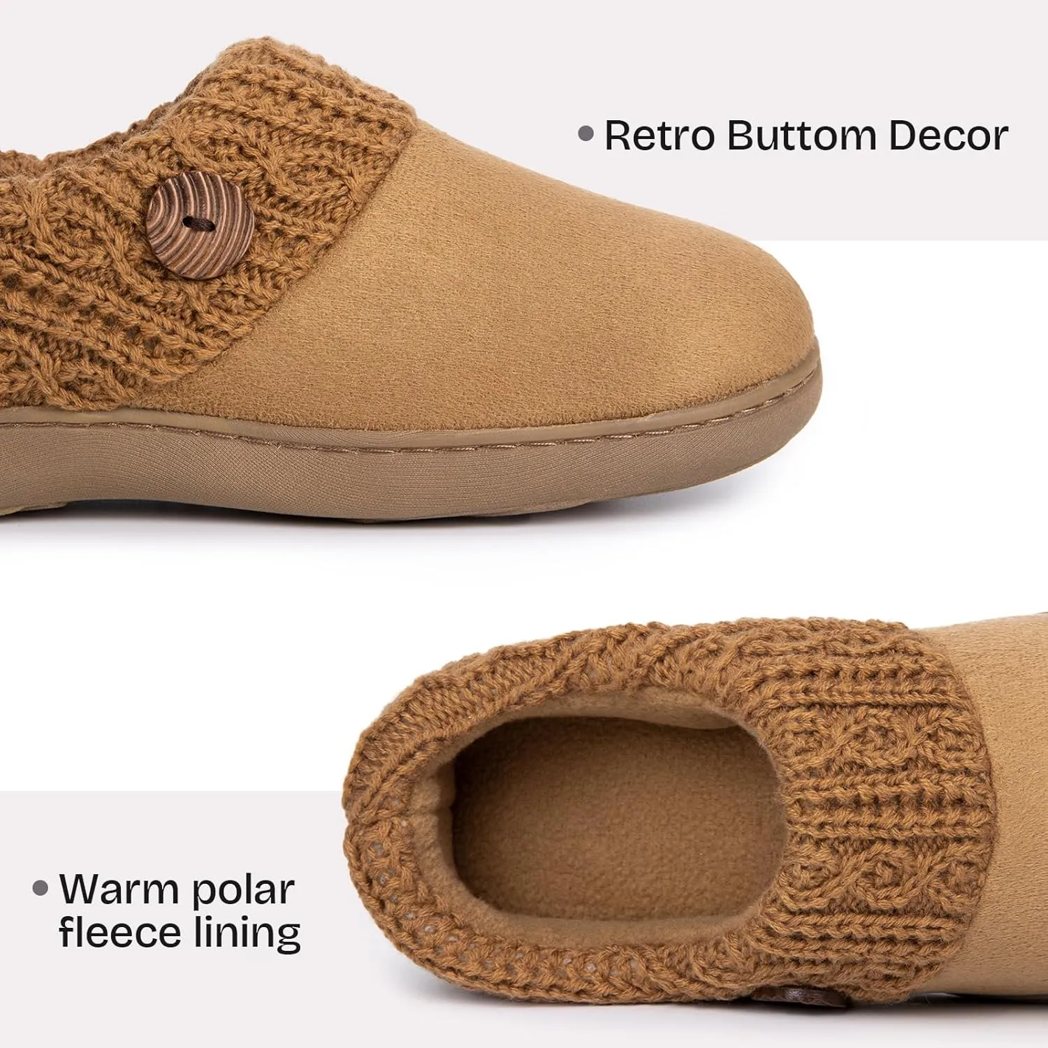 EverFoams Women's Microsuede Slippers Warm Comfy Memory Foam Indoor House Shoes with Knit Collar