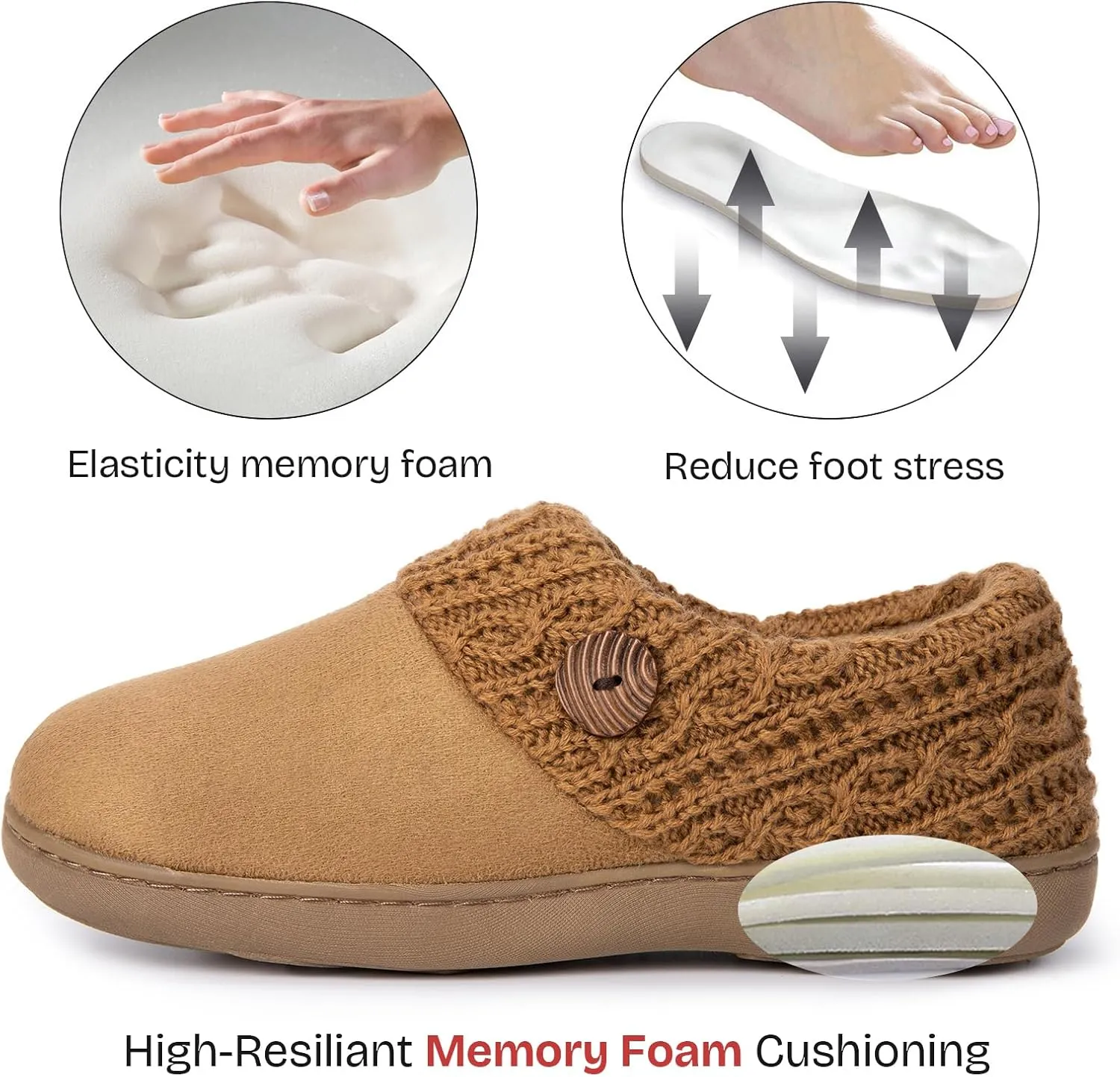 EverFoams Women's Microsuede Slippers Warm Comfy Memory Foam Indoor House Shoes with Knit Collar