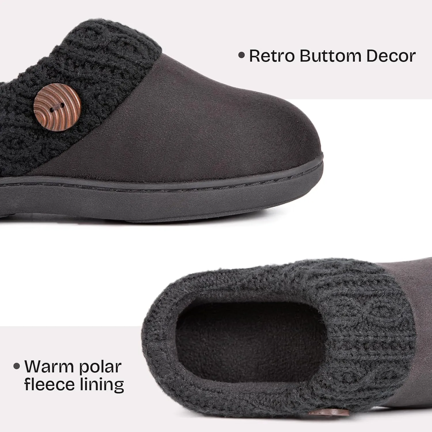 EverFoams Women's Microsuede Slippers Warm Comfy Memory Foam Indoor House Shoes with Knit Collar