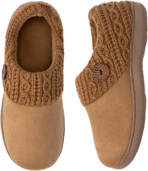 EverFoams Women's Microsuede Slippers Warm Comfy Memory Foam Indoor House Shoes with Knit Collar