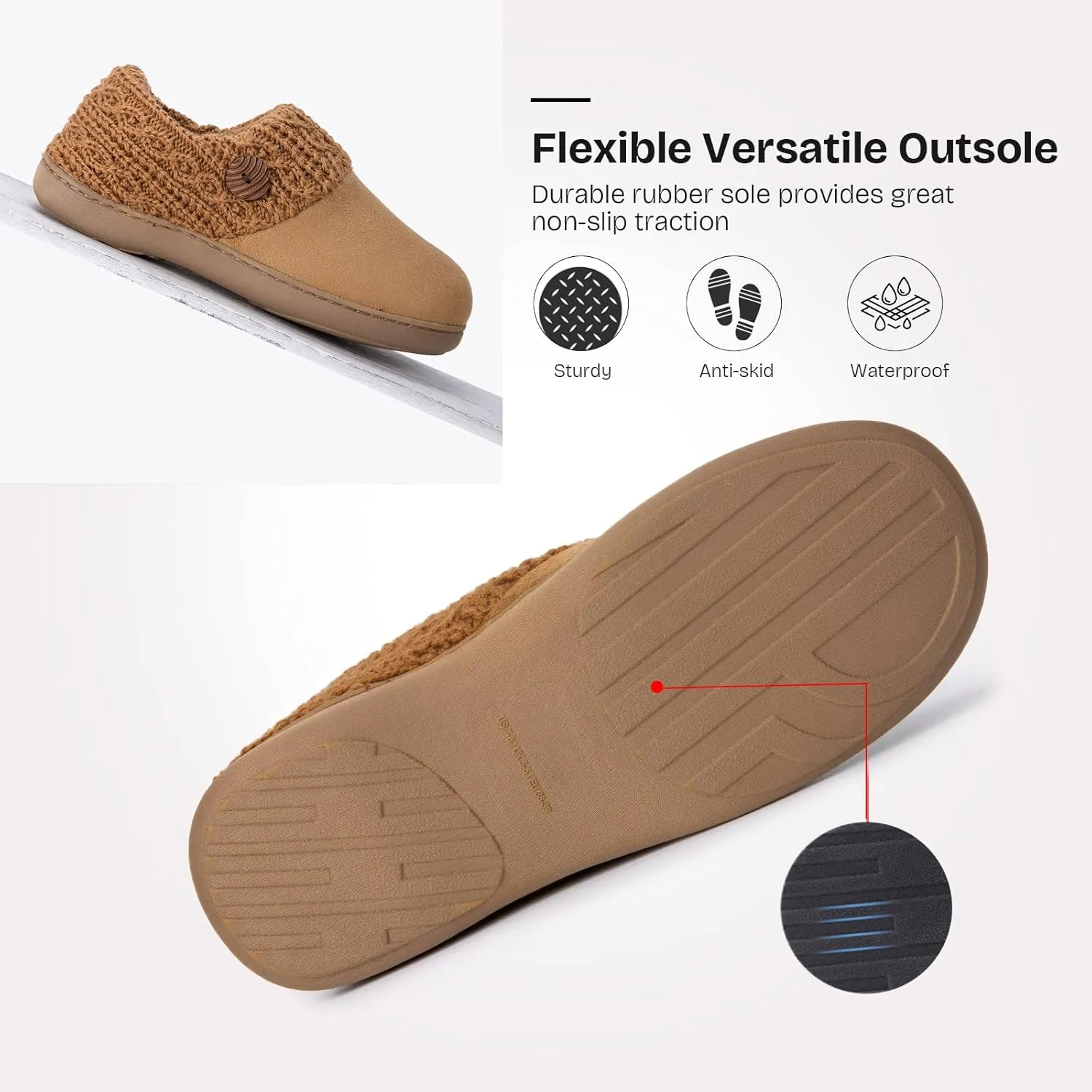 EverFoams Women's Microsuede Slippers Warm Comfy Memory Foam Indoor House Shoes with Knit Collar