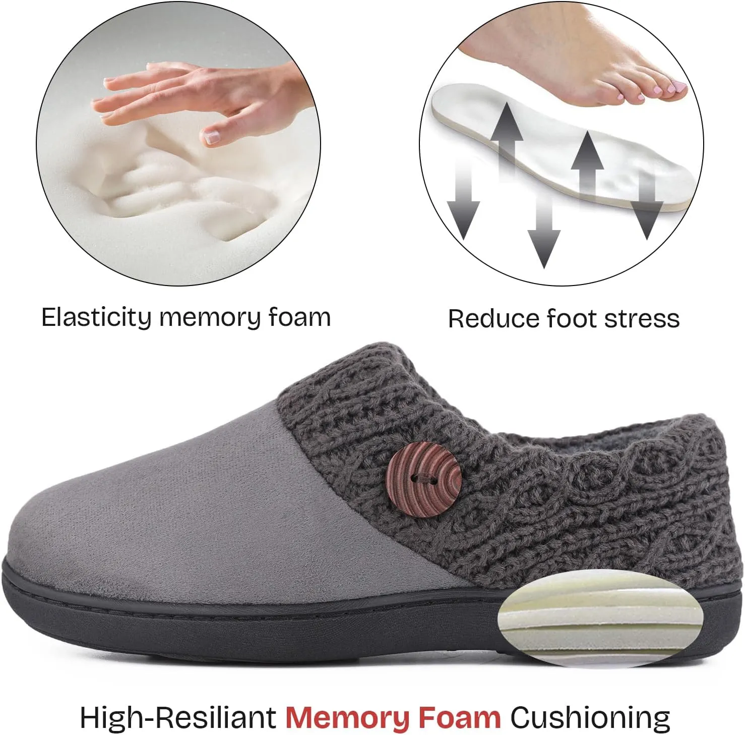 EverFoams Women's Microsuede Slippers Warm Comfy Memory Foam Indoor House Shoes with Knit Collar