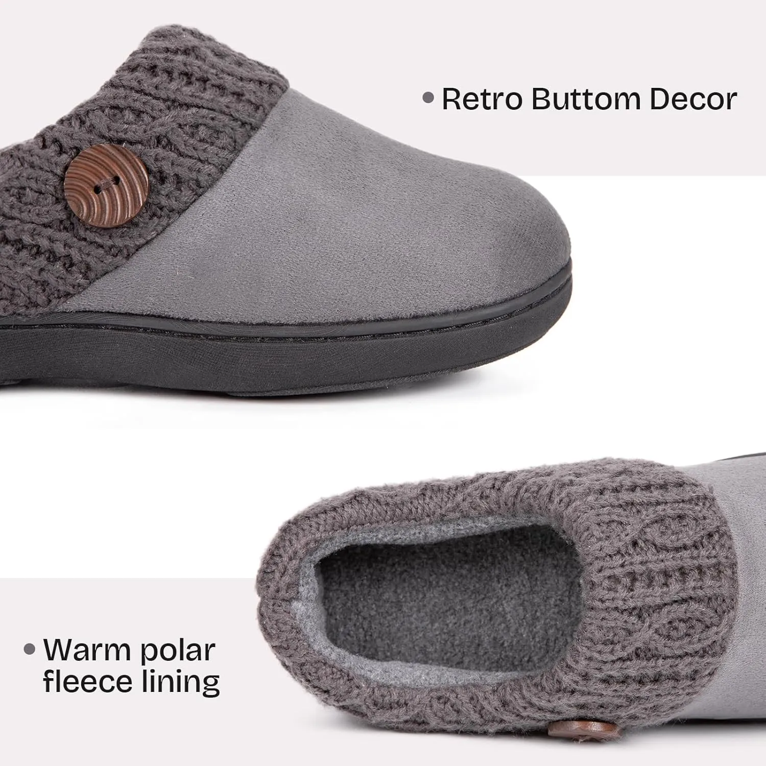 EverFoams Women's Microsuede Slippers Warm Comfy Memory Foam Indoor House Shoes with Knit Collar