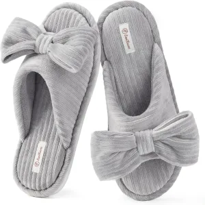 EverFoams Women's Open-Toe Bow Slippers with Memory Foam Indoor House Non-Slip Sole