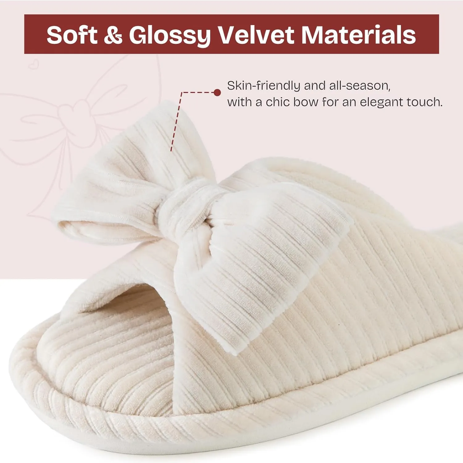 EverFoams Women's Open-Toe Bow Slippers with Memory Foam Indoor House Non-Slip Sole