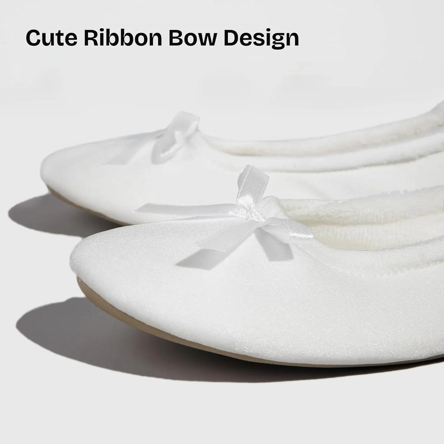 EverFoams Women's Satin Memory Foam Ballerina Slippers Cute House Shoes with Indoor Rubber Sole