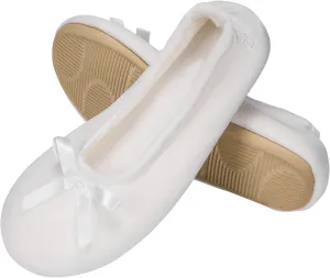 EverFoams Women's Satin Memory Foam Ballerina Slippers Cute House Shoes with Indoor Rubber Sole