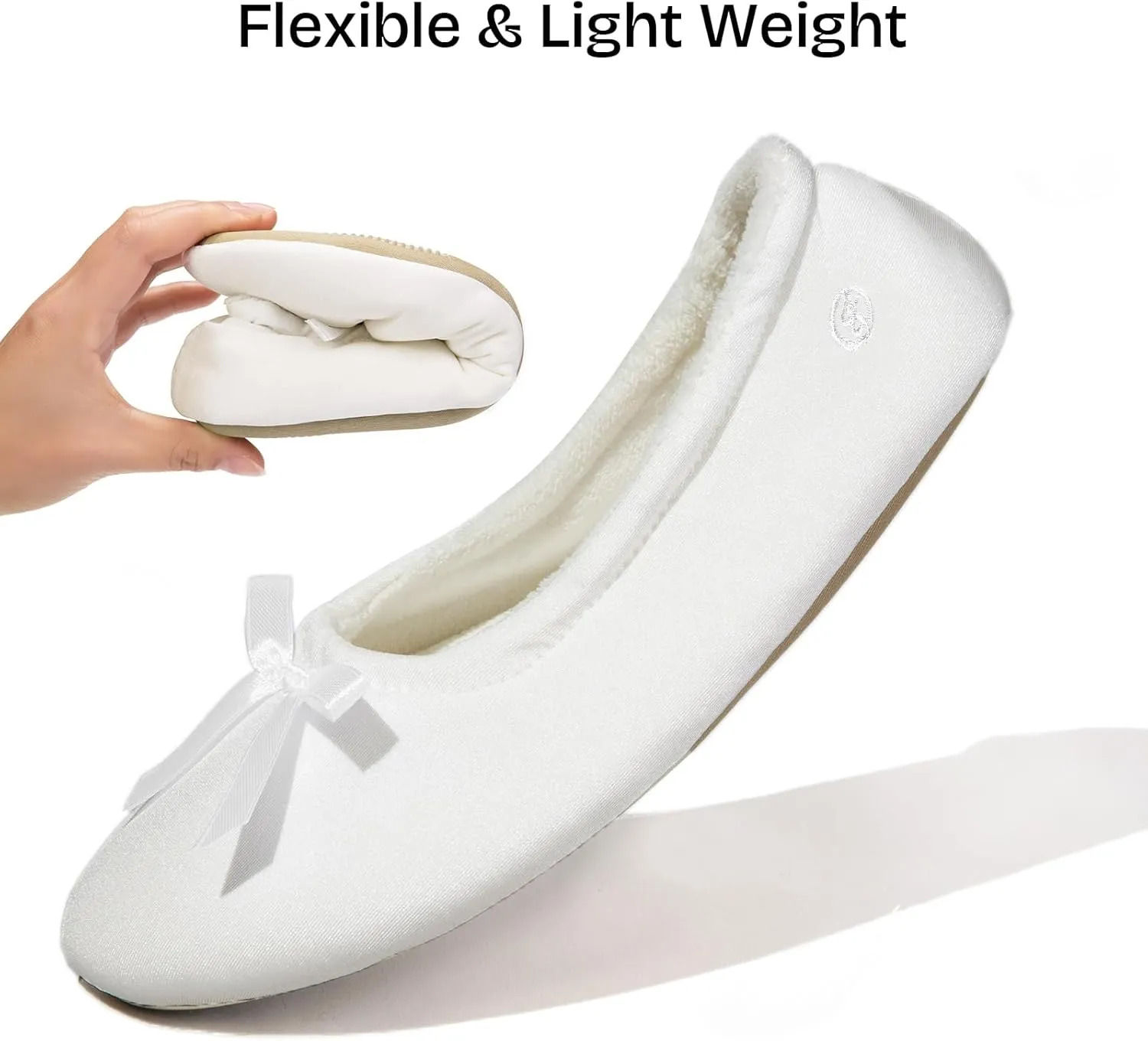 EverFoams Women's Satin Memory Foam Ballerina Slippers Cute House Shoes with Indoor Rubber Sole