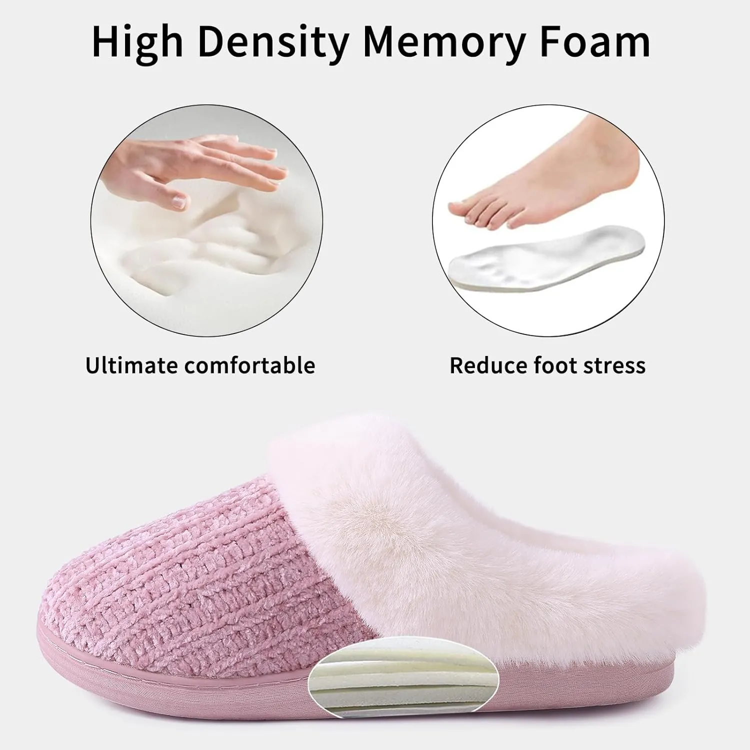 Evshine Warm Knit House Slippers for Women Comfy Wool-Like Lined Chenille Slippers with Memory Foam and Indoor Outdoor Soles