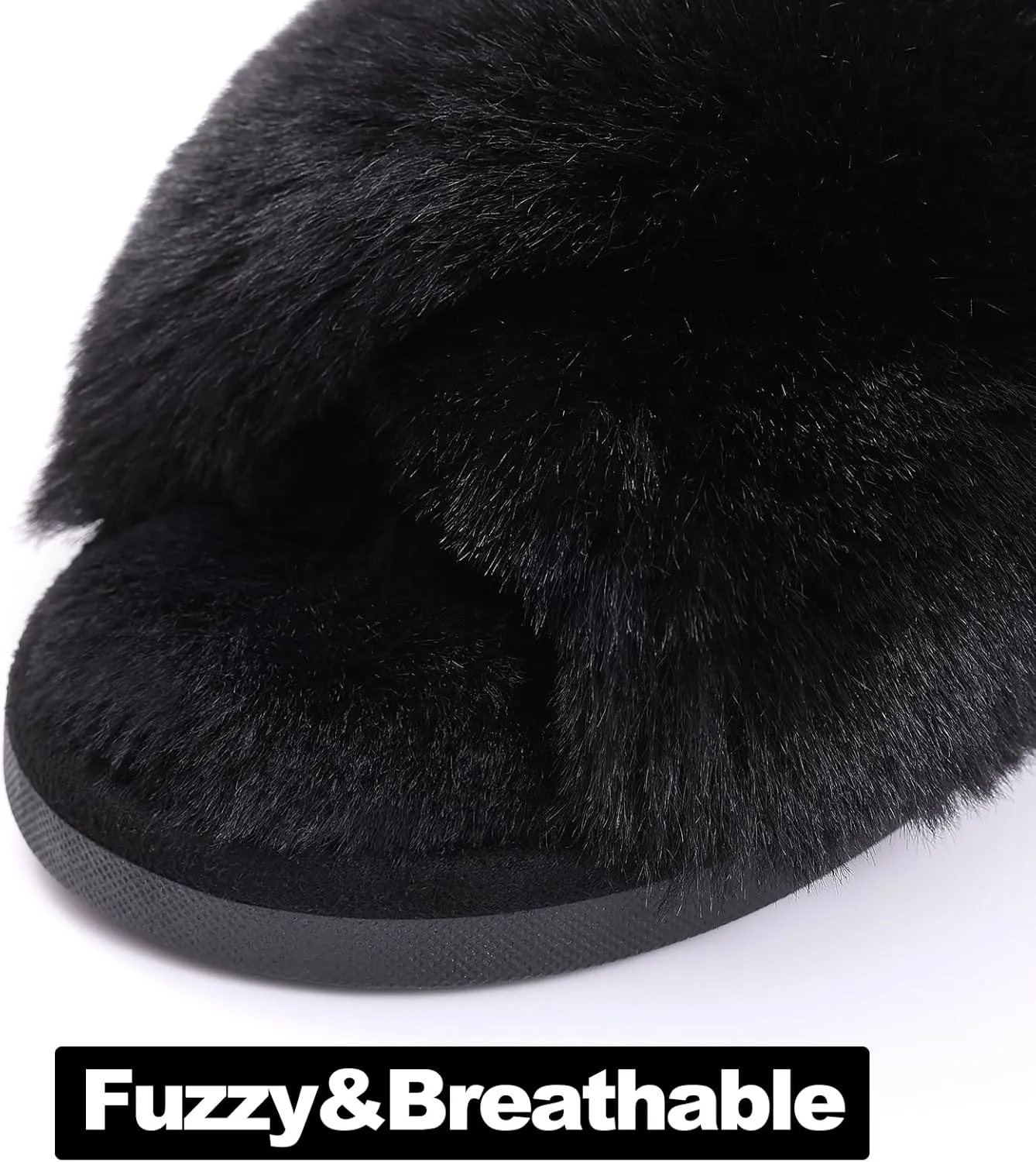 Evshine Women's Fuzzy Slippers Cross Band Memory Foam House Slippers Open Toe