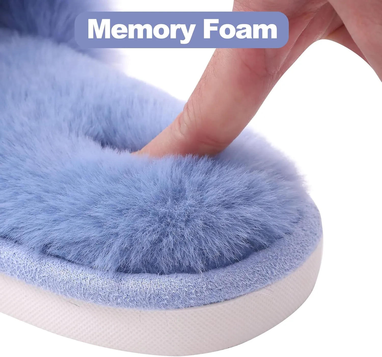 Evshine Women's Fuzzy Slippers Cross Band Memory Foam House Slippers Open Toe