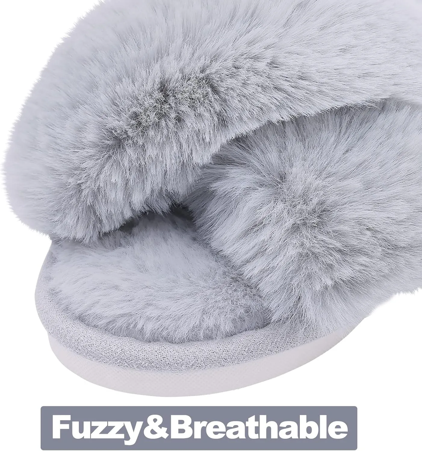 Evshine Women's Fuzzy Slippers Cross Band Memory Foam House Slippers Open Toe