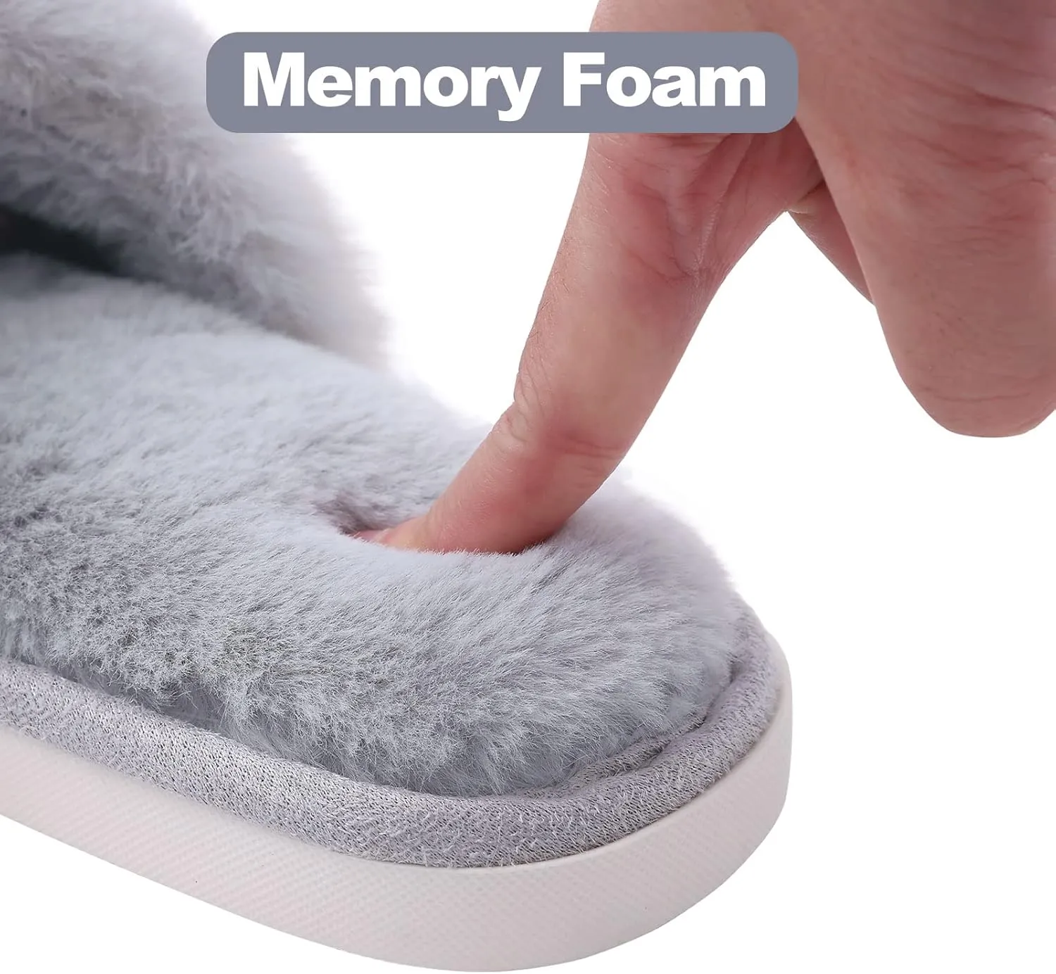 Evshine Women's Fuzzy Slippers Cross Band Memory Foam House Slippers Open Toe