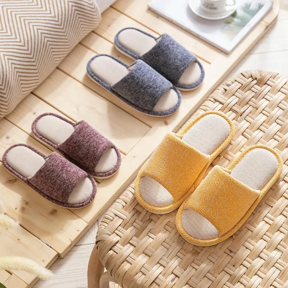 Fabric Indoor And Outdoor Slippers For Women And Men, Non-Slip Memory Foam Open-Toe Home Shoes, Soft Bottom Linen Unisex Washable Cotton Casual