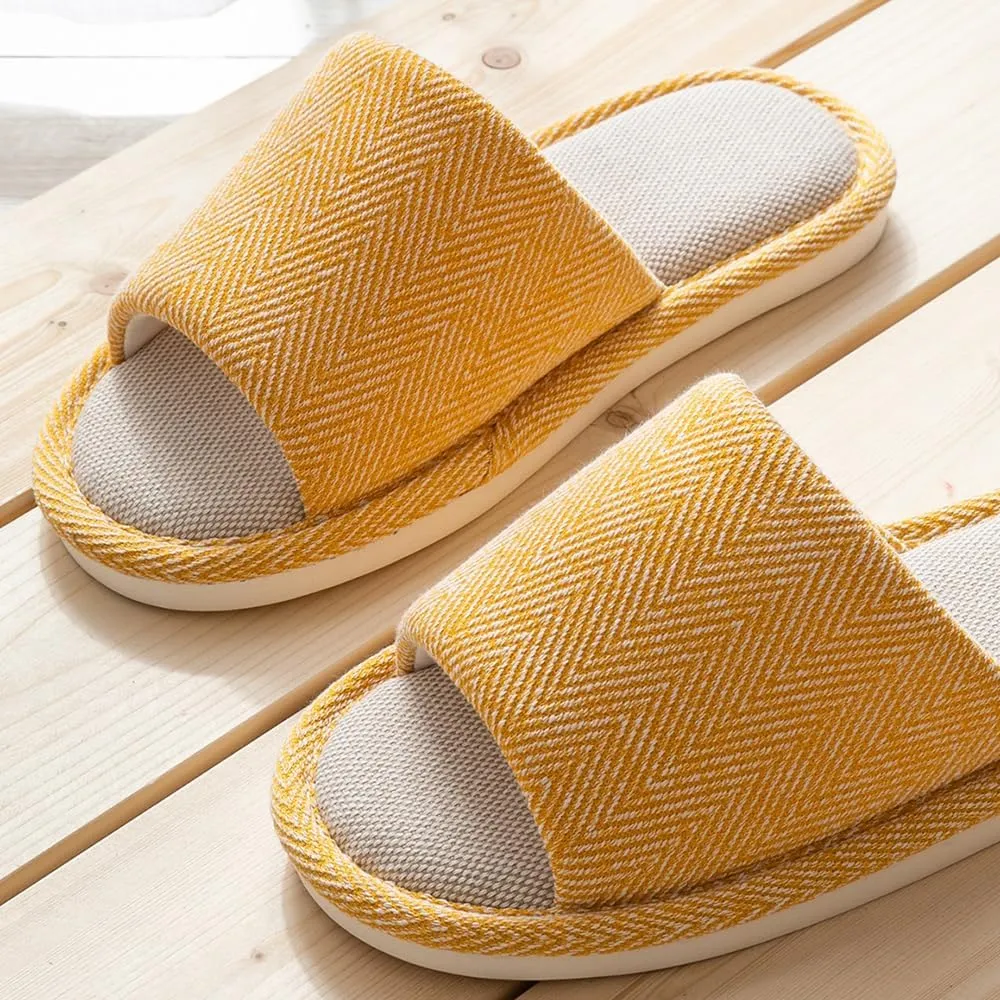 Fabric Indoor And Outdoor Slippers For Women And Men, Non-Slip Memory Foam Open-Toe Home Shoes, Soft Bottom Linen Unisex Washable Cotton Casual