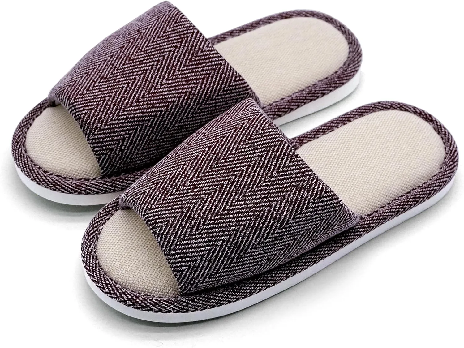 Fabric Indoor And Outdoor Slippers For Women And Men, Non-Slip Memory Foam Open-Toe Home Shoes, Soft Bottom Linen Unisex Washable Cotton Casual