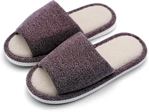 Fabric Indoor And Outdoor Slippers For Women And Men, Non-Slip Memory Foam Open-Toe Home Shoes, Soft Bottom Linen Unisex Washable Cotton Casual