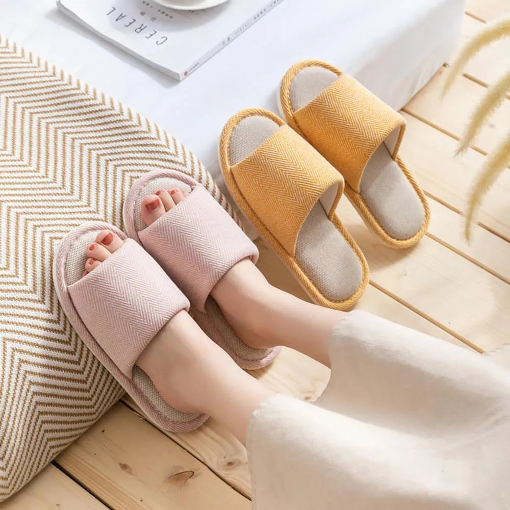 Fabric Indoor And Outdoor Slippers For Women And Men, Non-Slip Memory Foam Open-Toe Home Shoes, Soft Bottom Linen Unisex Washable Cotton Casual