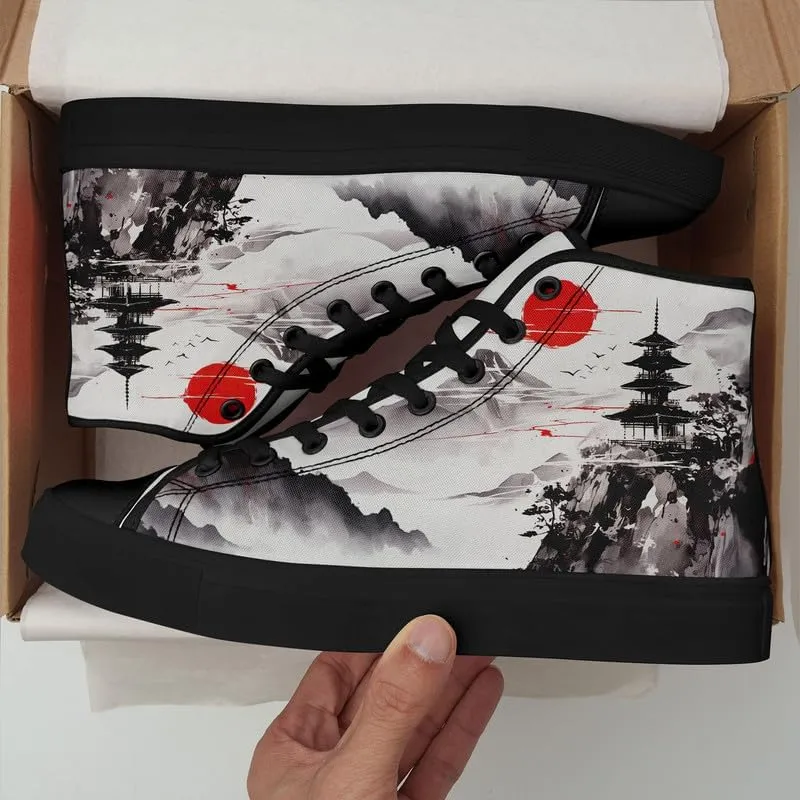 Fashion Chinese Style Canvas High-top Shoes Comfortable Panda Bamboo Cranes Eastern Casual Walking Shoes for Men Women
