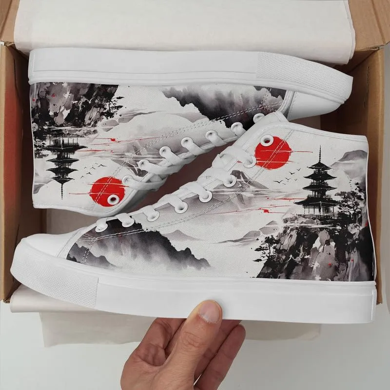 Fashion Chinese Style Canvas High-top Shoes Comfortable Panda Bamboo Cranes Eastern Casual Walking Shoes for Men Women