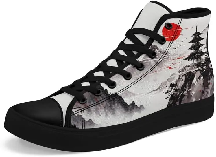 Fashion Chinese Style Canvas High-top Shoes Comfortable Panda Bamboo Cranes Eastern Casual Walking Shoes for Men Women