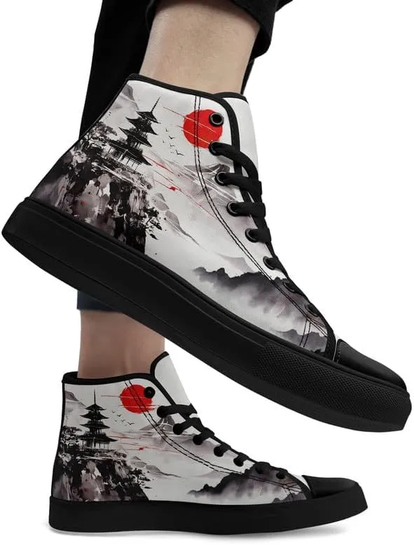 Fashion Chinese Style Canvas High-top Shoes Comfortable Panda Bamboo Cranes Eastern Casual Walking Shoes for Men Women