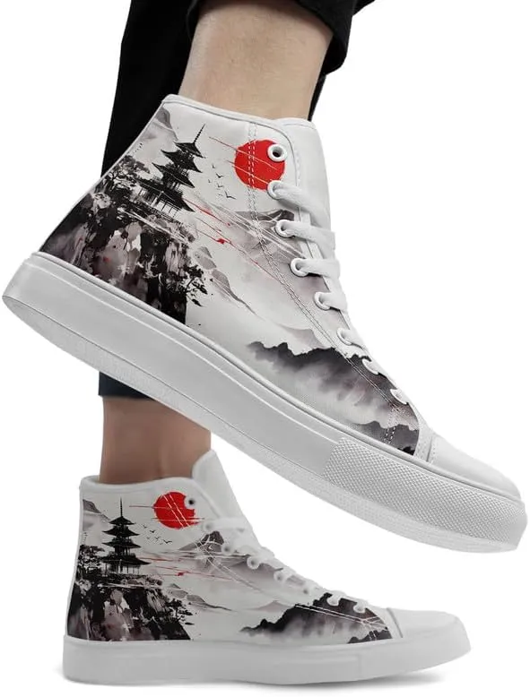Fashion Chinese Style Canvas High-top Shoes Comfortable Panda Bamboo Cranes Eastern Casual Walking Shoes for Men Women