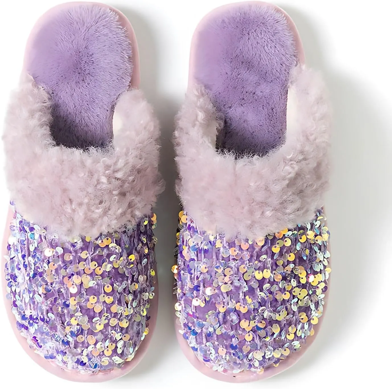 Fashion Sequins Slippers for Women & Men - Warm, Comfy, Non-slip, Plush, Fuzzy, Memory Foam Indoor/Outdoor Shoes