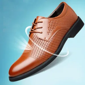 Fashionable Business Casual Shoes Classic Hollow Breathable Lace-up Leather Shoes Retro Dress Brogue Oxfords